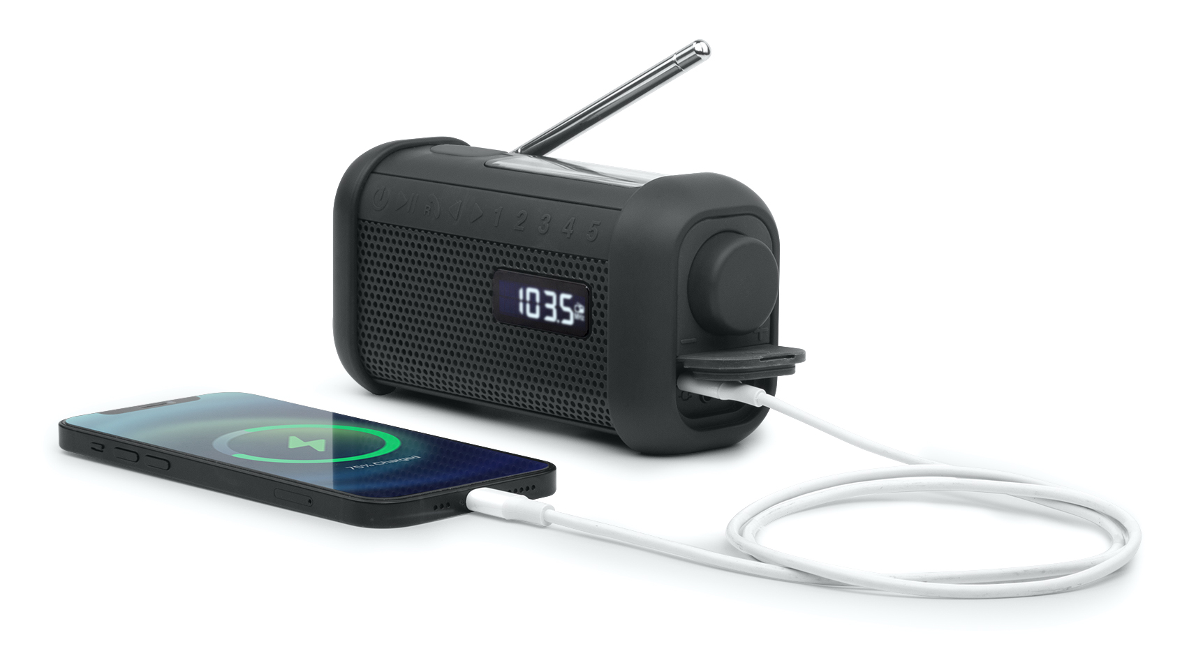 Muse | Portable Solar Radio with Crank and Flashlight | MH-08 MB | AUX in | Bluetooth | FM radio - Image 7