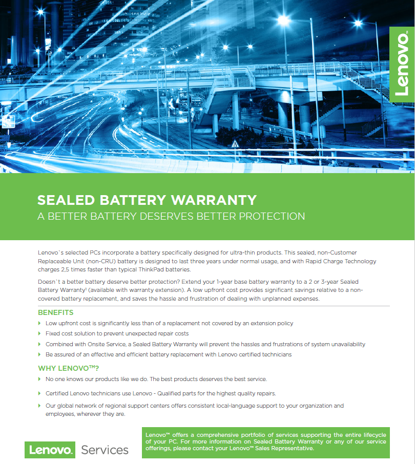 Lenovo | Warranty 3Y Sealed Battery Add On Replacement | Next Business Day (NBD) | 3 year(s) | On-site - Image 3