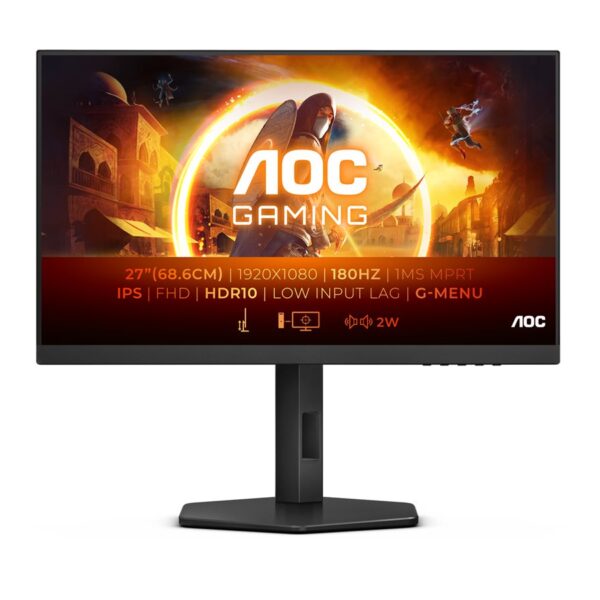 AOC | Gaming Monitor | 27G4X | 27 " | IPS | 16:9 | 180 Hz | 1 ms | 1920 x 1080 pixels | 300 cd/m² | HDMI ports quantity 2 | Black