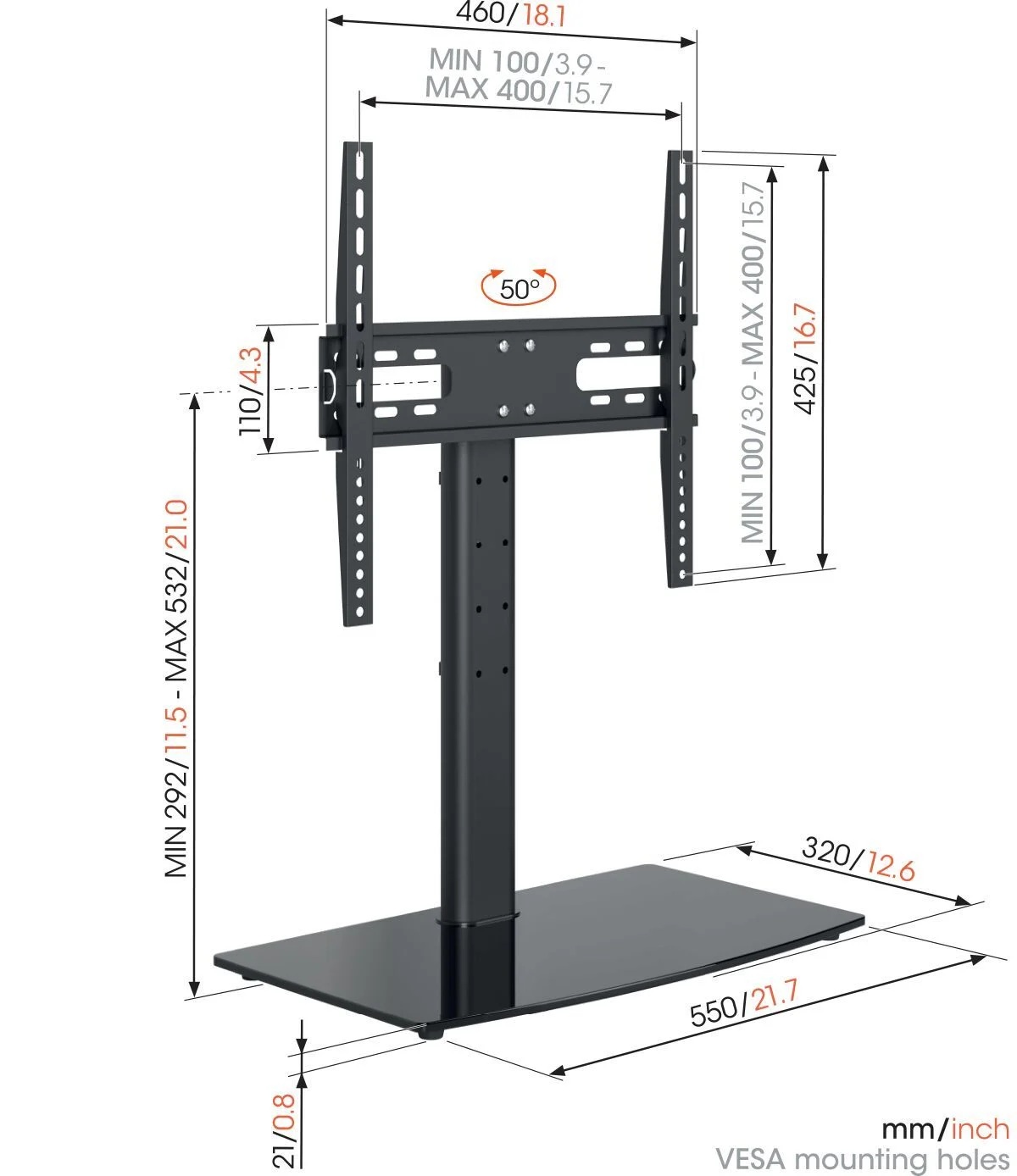Vogels | Desk Mount | MS3085-A1 Table-Top Stand Medium | Full motion | 32-65 " | Black - Image 2