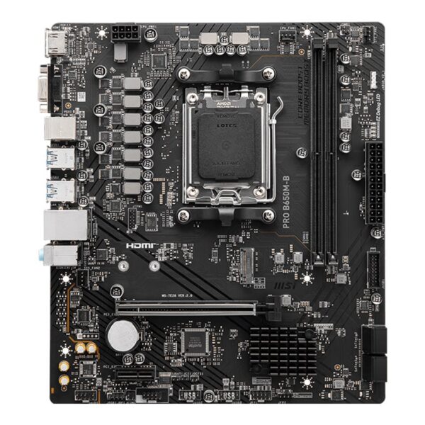 MSI | PRO B650M-B | Processor family AMD | Processor socket AM5 | DDR5 | Supported hard disk drive interfaces M.2, SATA | Number of SATA connectors 4