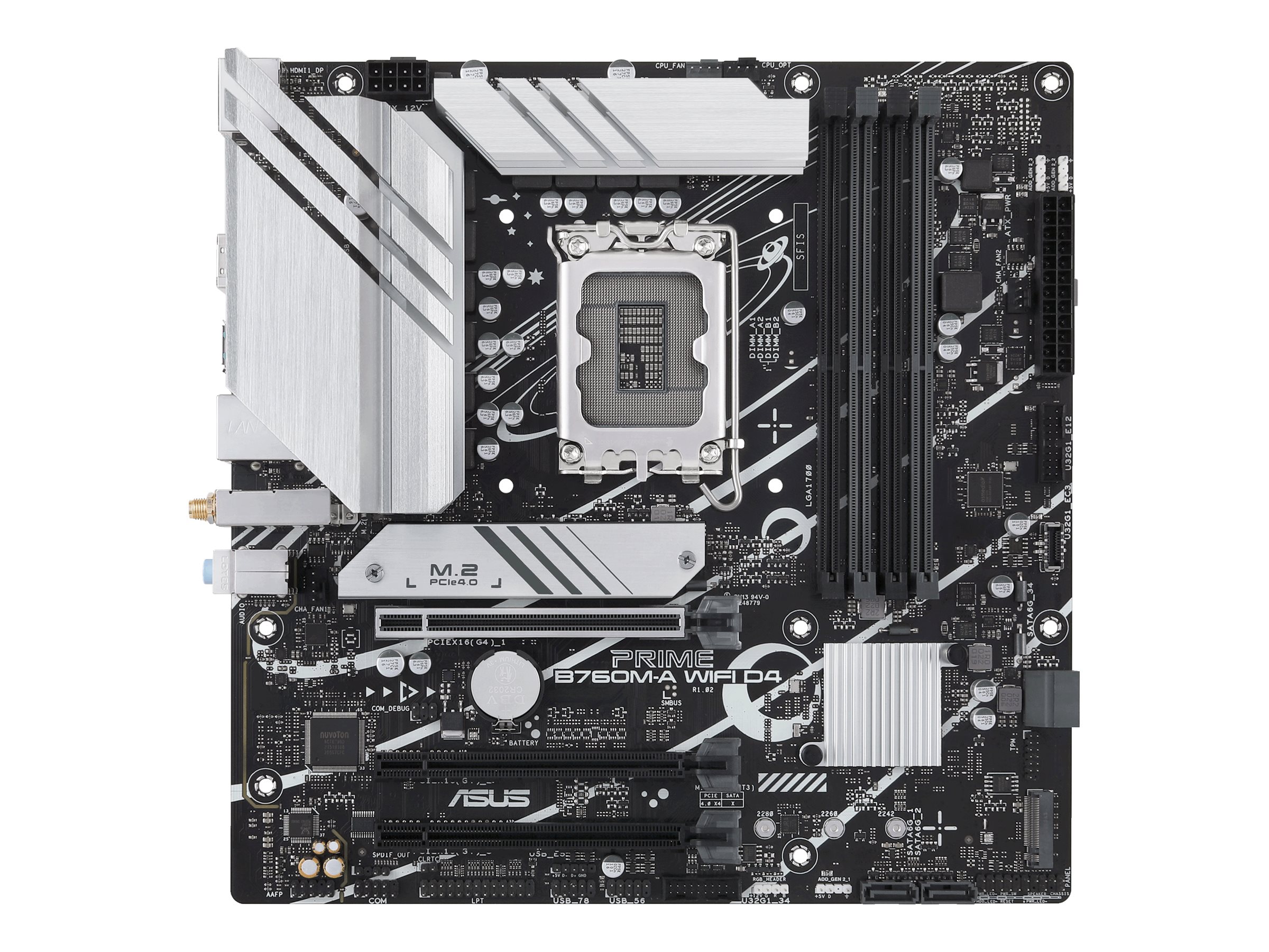 Asus | PRIME B760M-A WIFI D4 | Processor family Intel | Processor socket LGA1700 | DDR4 DIMM | Supported hard disk drive interfaces SATA, M.2 | Number of SATA connectors 4