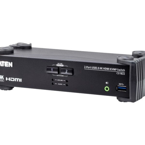 Aten 2-Port USB 3.0 4K HDMI KVMP Switch with Audio Mixer Mode | CS1822