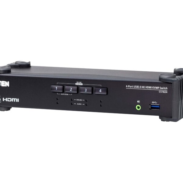 Aten 4-Port USB 3.0 4K HDMI KVMP Switch with Audio Mixer Mode | CS1824