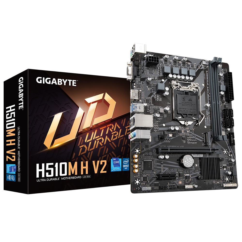 Gigabyte | H510M H V2 1.0 M/B | Processor family Intel | Processor socket LGA1200 | DDR4 DIMM | Memory slots 2 | Supported hard disk drive interfaces SATA, M.2 | Number of SATA connectors 4 | Chipset Intel H470 Express | Micro ATX