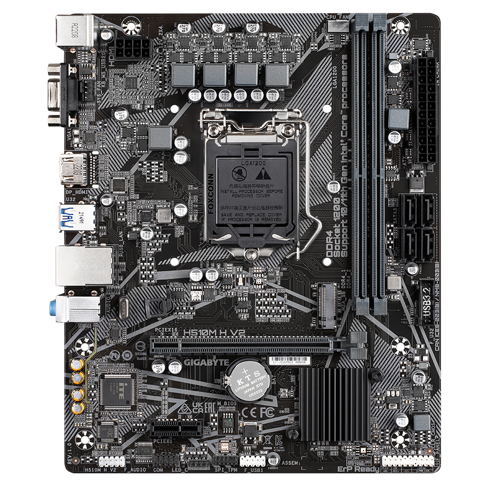 Gigabyte | H510M H V2 1.0 M/B | Processor family Intel | Processor socket LGA1200 | DDR4 DIMM | Memory slots 2 | Supported hard disk drive interfaces SATA, M.2 | Number of SATA connectors 4 | Chipset Intel H470 Express | Micro ATX - Image 2