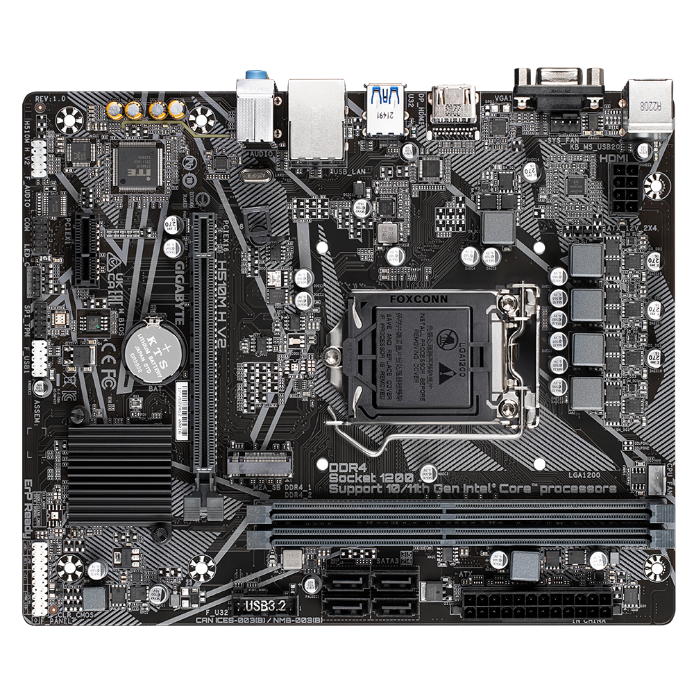 Gigabyte | H510M H V2 1.0 M/B | Processor family Intel | Processor socket LGA1200 | DDR4 DIMM | Memory slots 2 | Supported hard disk drive interfaces SATA, M.2 | Number of SATA connectors 4 | Chipset Intel H470 Express | Micro ATX - Image 4