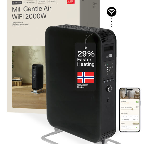 Mill | WiFI GEN3 Oil Filled Radiator | OIL2000WIFI3 | Oil Filled Radiator | 2000 W | Number of power levels 3 | Black