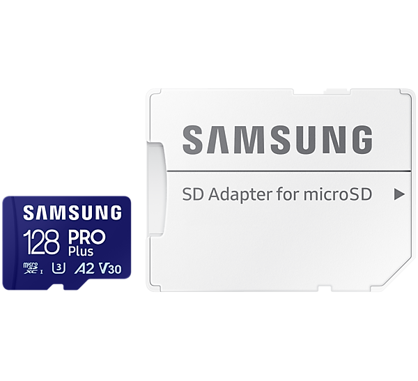 Samsung | MicroSD Card with SD Adapter | PRO Plus | 128 GB | microSDXC Memory Card | Flash memory class U3, V30, A2 | SD adapter