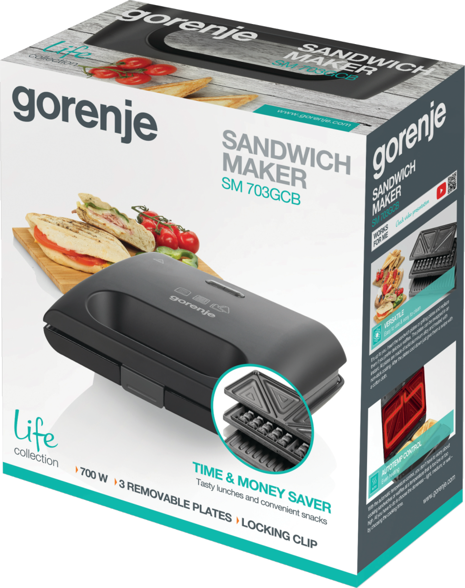 Gorenje | Sandwich maker | SM703GCB | 700 W | Number of plates 3 | Number of pastry 2 | Black - Image 7