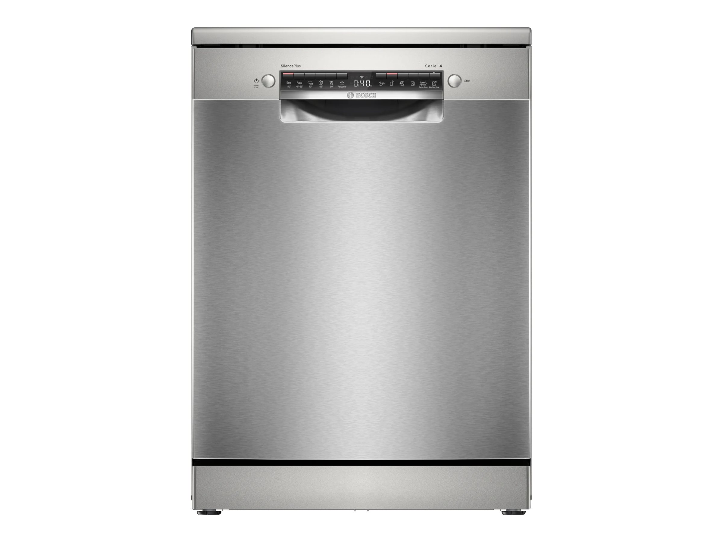 Dishwasher | SMS4EMI06E | Free standing | Width 60 cm | Number of place settings 14 | Number of programs 6 | Energy efficiency class B | Display | AquaStop function | Silver inox - Image 2