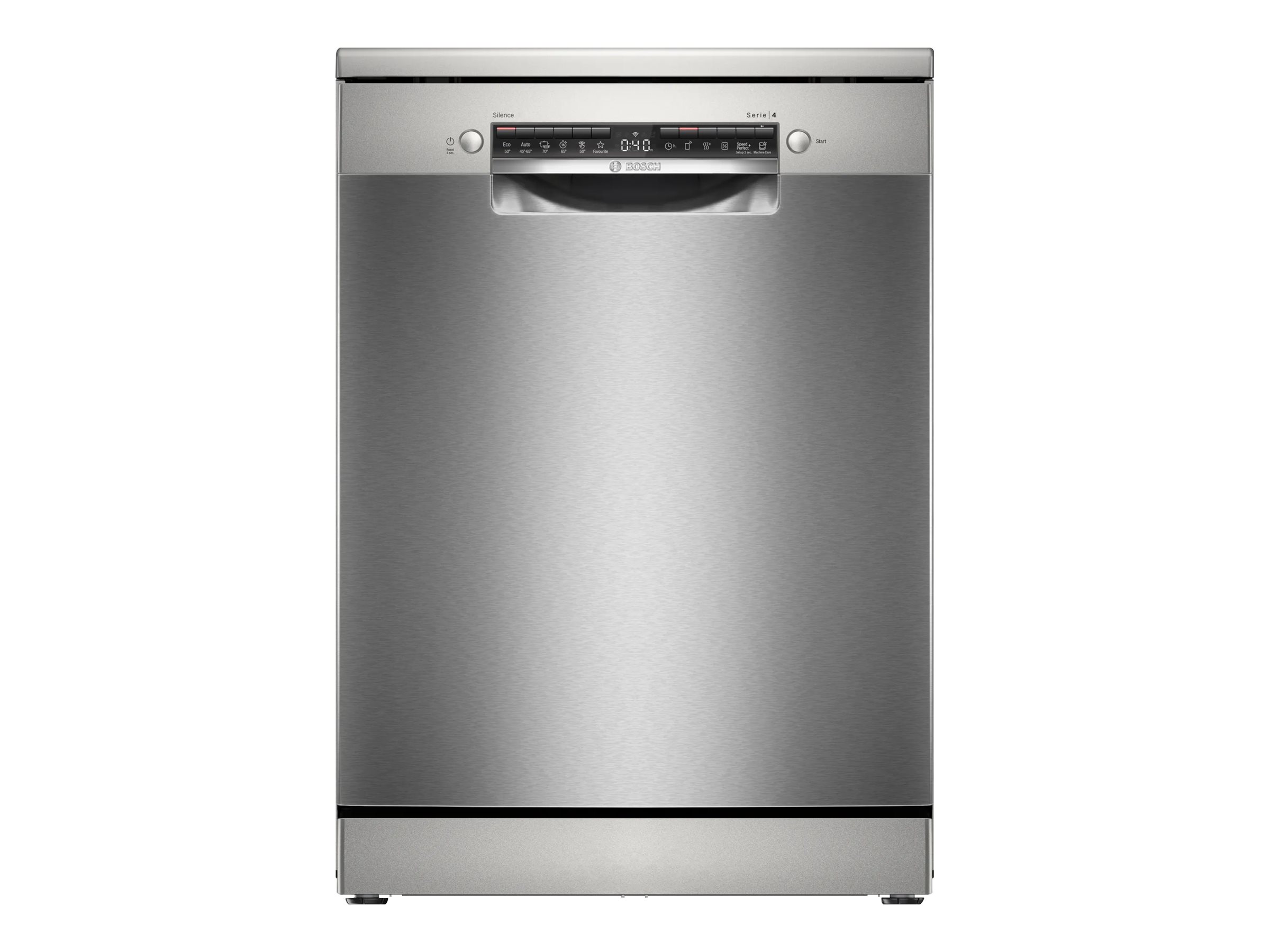 Dishwasher | SMS4HVI00E | Free standing | Width 60 cm | Number of place settings 14 | Number of programs 6 | Energy efficiency class D | Display | AquaStop function | Silver inox - Image 2