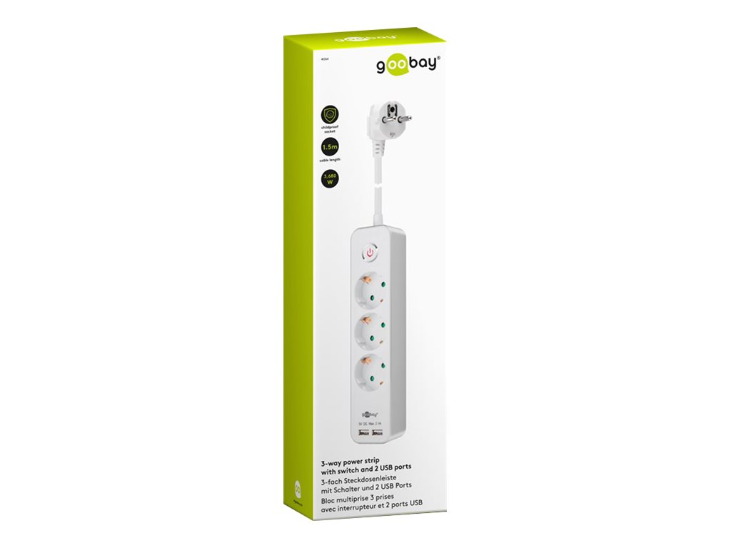 41264 3-Way Power Strip with Switch and USB | Sockets quantity 3 - Image 2