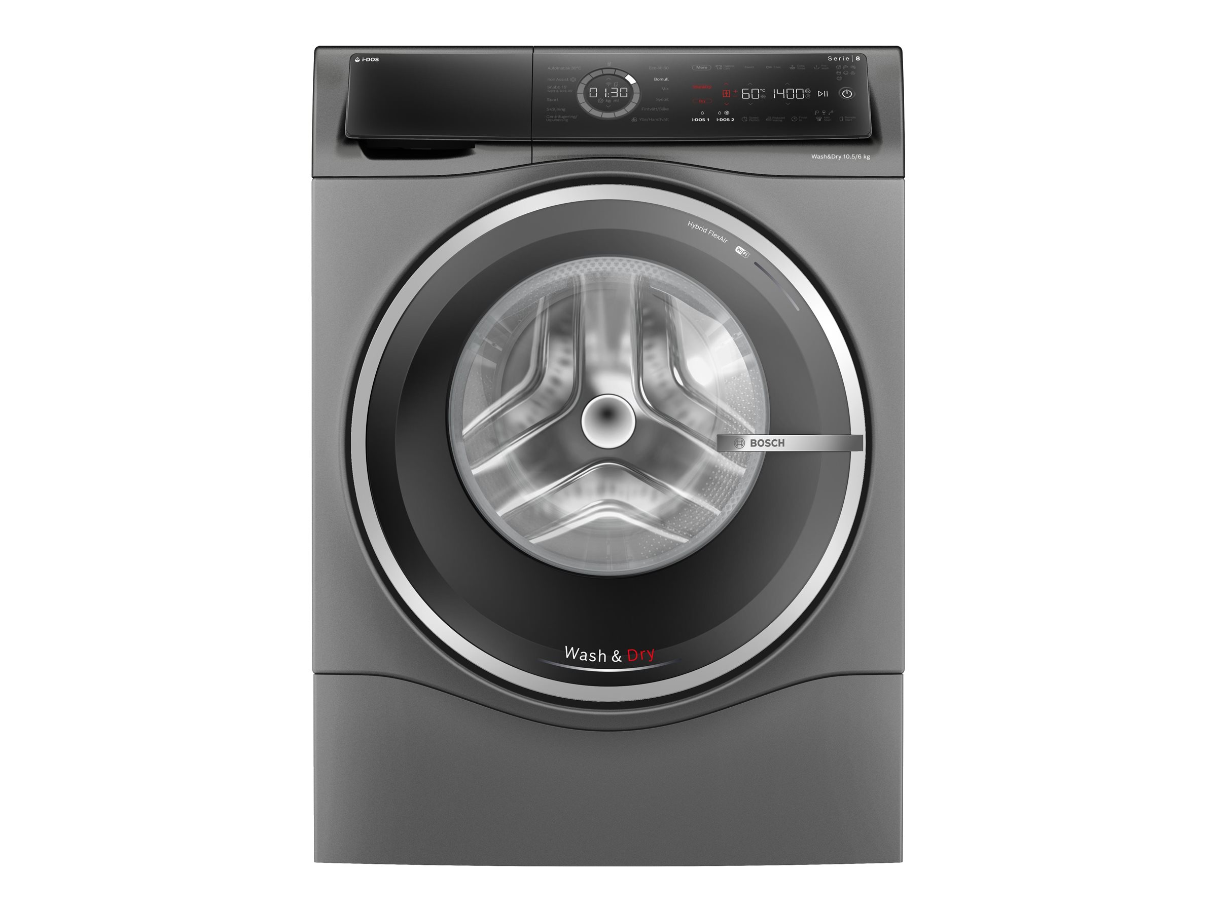 Bosch | Washing Machine | WNC254ARSN | Energy efficiency class A/D | Front loading | Washing capacity 10.5 kg | 1400 RPM | Depth 62.2 cm | Width 59.8 cm | LED | Drying system | Drying capacity 6 kg | Steam function | Dosage assistant | Grey - Image 2