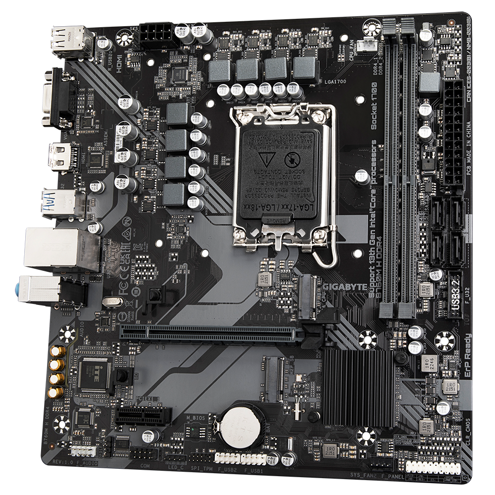 Gigabyte | B760M H DDR4 1.0 M/B | Processor family Intel | Processor socket LGA1700 | DDR4 DIMM | Memory slots 2 | Supported hard disk drive interfaces SATA, M.2 | Number of SATA connectors 4 | Chipset Intel B760 Express | Micro ATX - Image 3