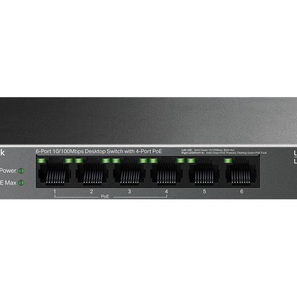 TP-LINK | 6-Port 10/100 Mbps Desktop Switch with 4-Port PoE | LS106LP | Unmanaged | Desktop
