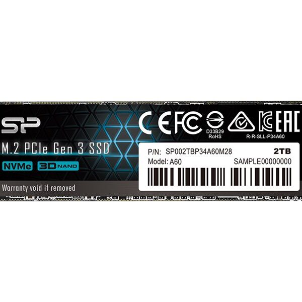 Silicon Power SSD | P34A60 | 2000 GB | Solid-state drive interface PCIe Gen3x4 | Read speed 2200 MB/s | Write speed 1600 MB/s