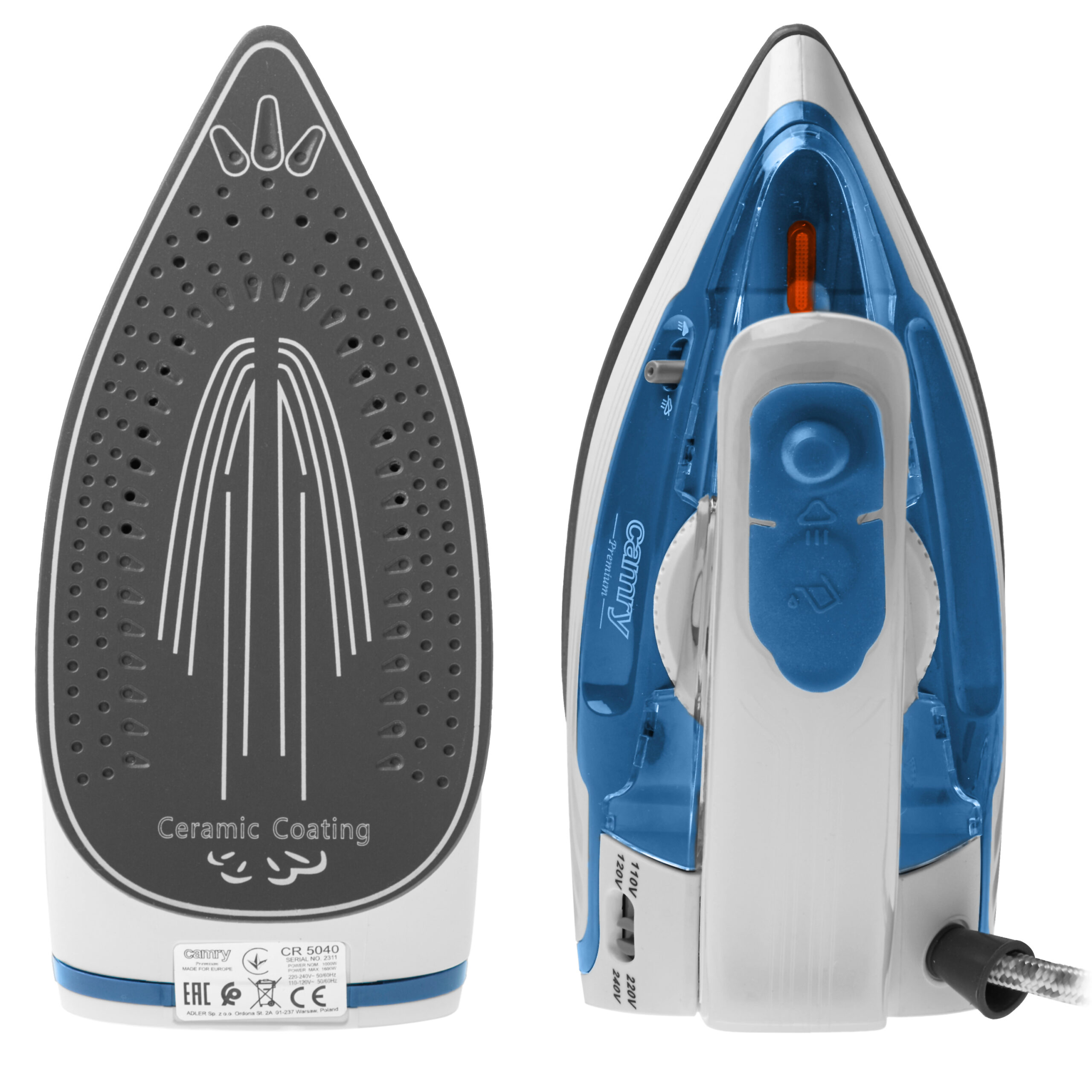 Camry CR 5040 | Steam travel iron | 1600 W | Water tank capacity 80 ml | Continuous steam 10 g/min | Steam boost performance 50 g/min | Blue/White - Image 7