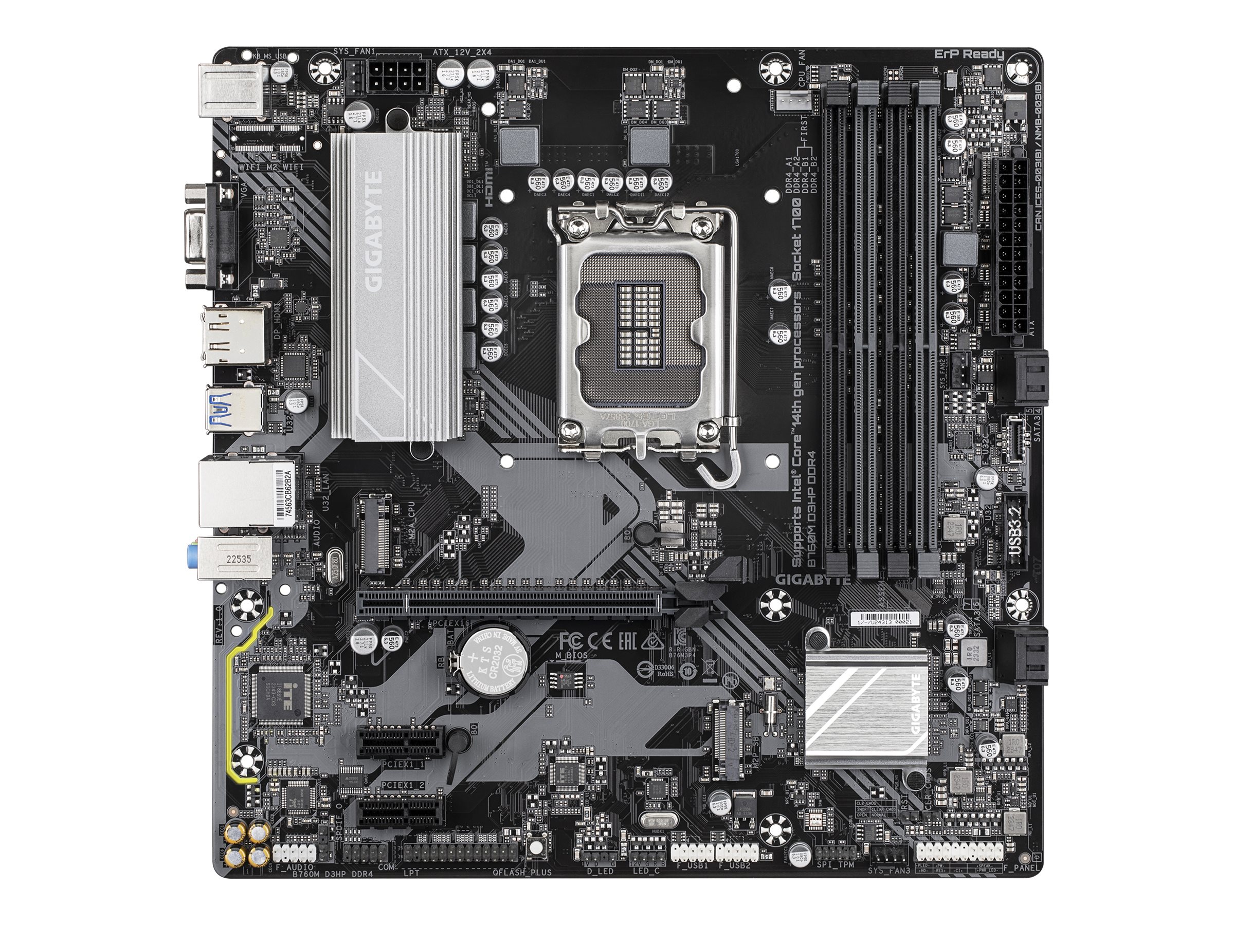 Gigabyte B760M D3HP DDR4 | Processor family Intel | Processor socket LGA1700 | DDR4 | Supported hard disk drive interfaces M.2, SATA | Number of SATA connectors 4 - Image 2