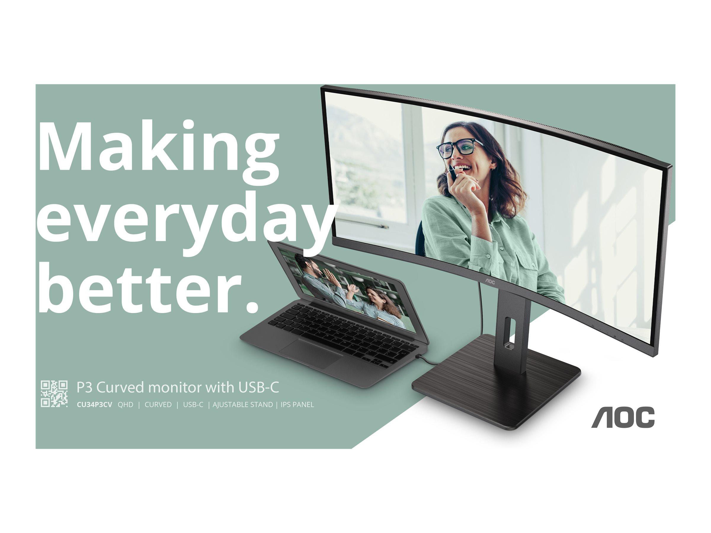 AOC | CU34P3CV | 34 " | VA | 21:9 | 100 Hz | 4 ms | 3440 x 1440 pixels | HDMI ports quantity 1 - Image 4