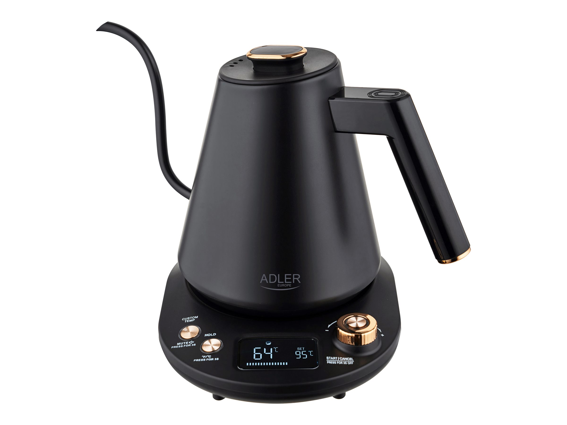 Adler Kettle | AD 1349 | Electric | 1100 W | 1 L | Stainless steel | 360° rotational base | Black/Gold - Image 2