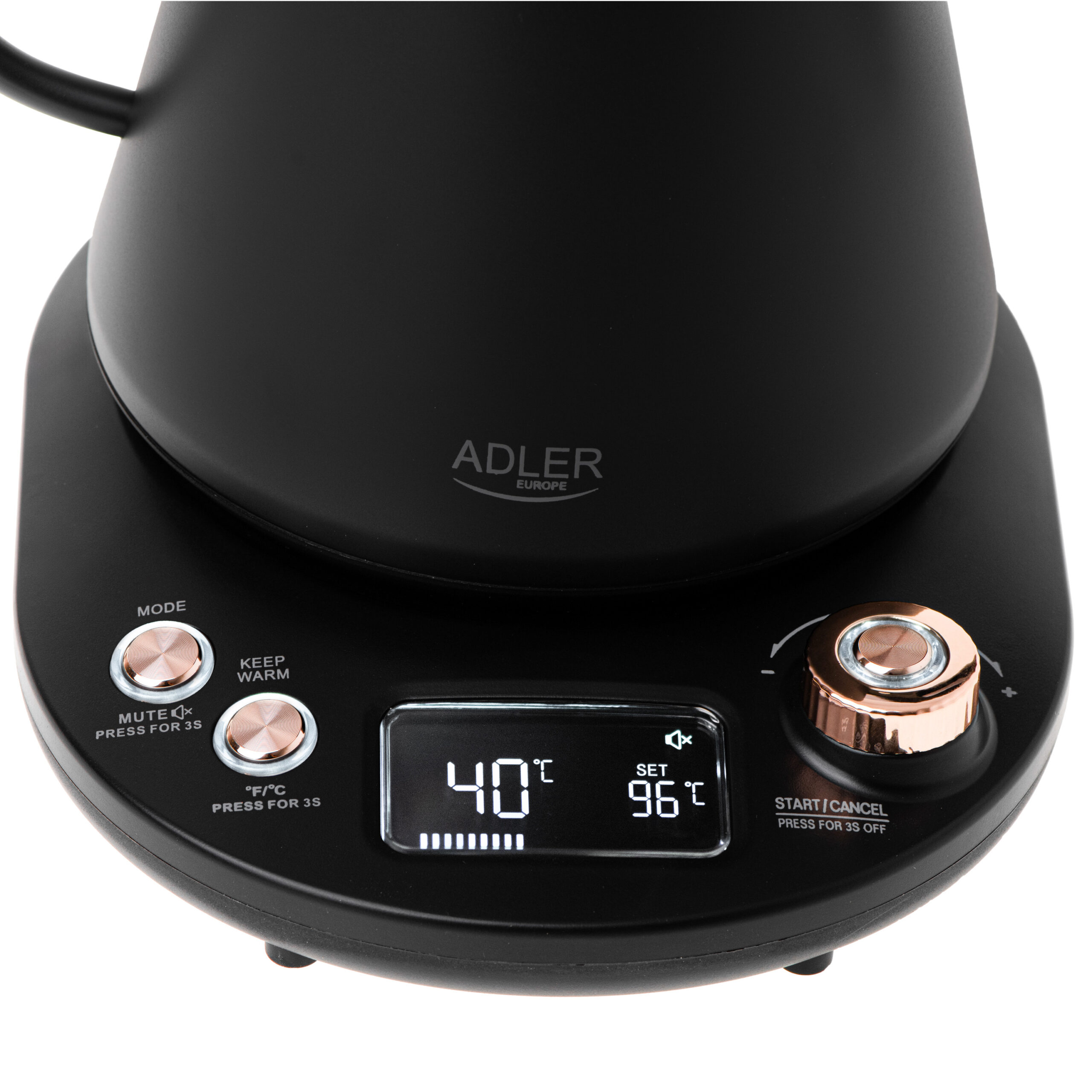 Adler Kettle | AD 1349 | Electric | 1100 W | 1 L | Stainless steel | 360° rotational base | Black/Gold - Image 6