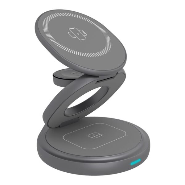 Raidsonic 3 in 1 foldable magnetic charging stand for mobile phone, earpods and smartwatch, Aluminium | Icy Box IB-SH101-CH