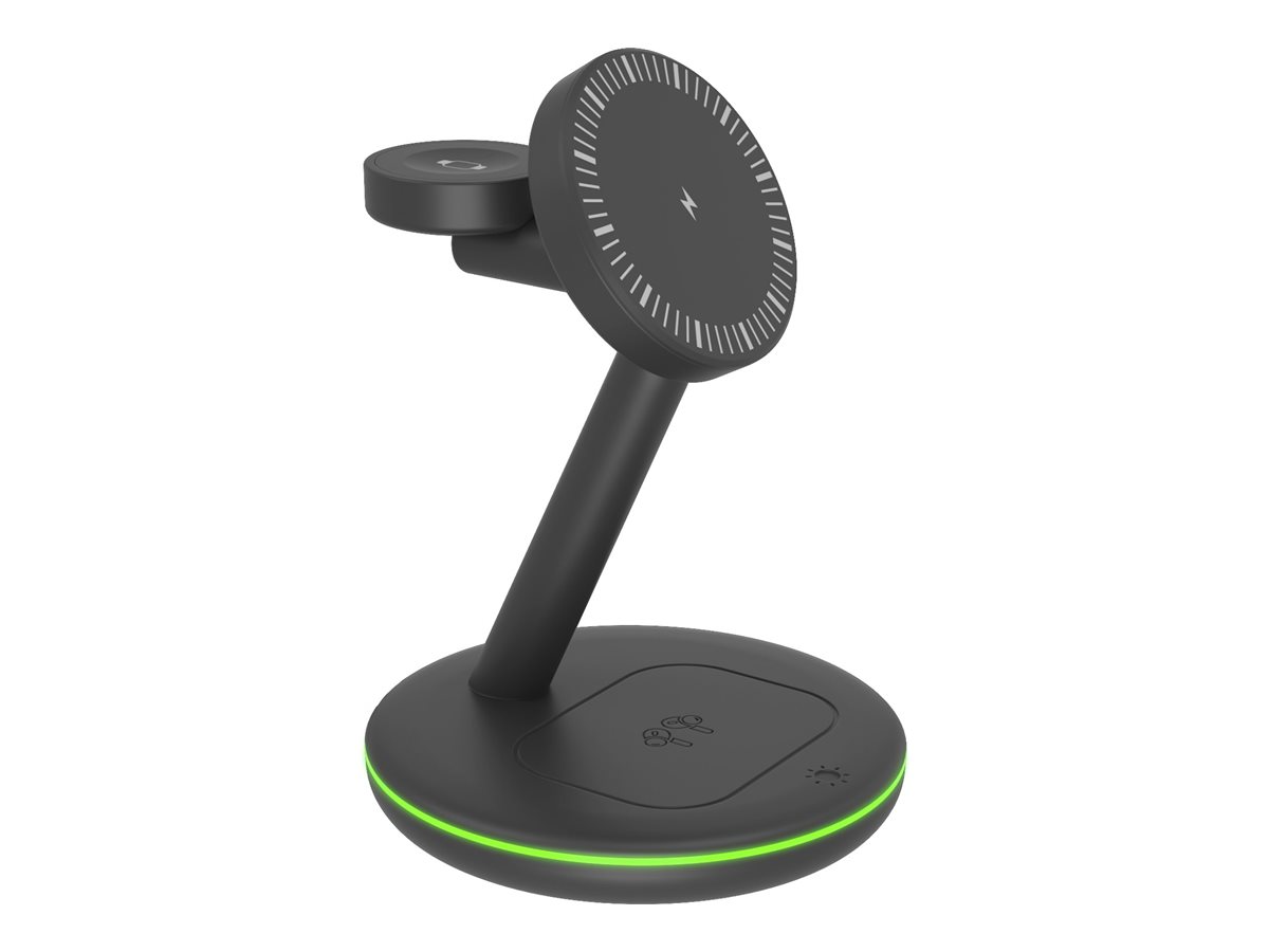 Raidsonic 3 in 1 wireless charging stand, magnetic, for mobile phone, earpods and smartwatch, Plastic | Icy Box IB-SH102-CH