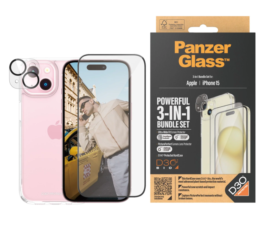 PanzerGlass | Panzerglass 3-in-1 Pack | iPhone | iPhone 15 | Clear | Wireless charging compatible. Scratch and shock resistant | PicturePerfect Camera Lens Protector, a wireless charging compatible HardCase and an Ultra-Wide Fit Screen Protector - Image 3