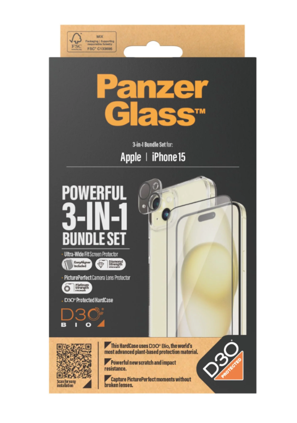 PanzerGlass | Panzerglass 3-in-1 Pack | iPhone | iPhone 15 | Clear | Wireless charging compatible. Scratch and shock resistant | PicturePerfect Camera Lens Protector, a wireless charging compatible HardCase and an Ultra-Wide Fit Screen Protector - Image 4