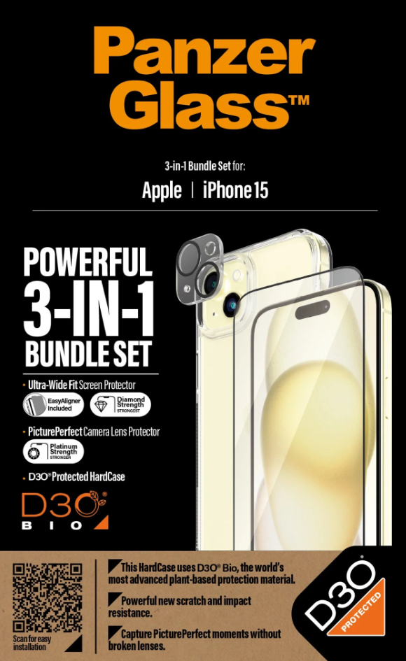 PanzerGlass | Panzerglass 3-in-1 Pack | iPhone | iPhone 15 | Clear | Wireless charging compatible. Scratch and shock resistant | PicturePerfect Camera Lens Protector, a wireless charging compatible HardCase and an Ultra-Wide Fit Screen Protector - Image 6