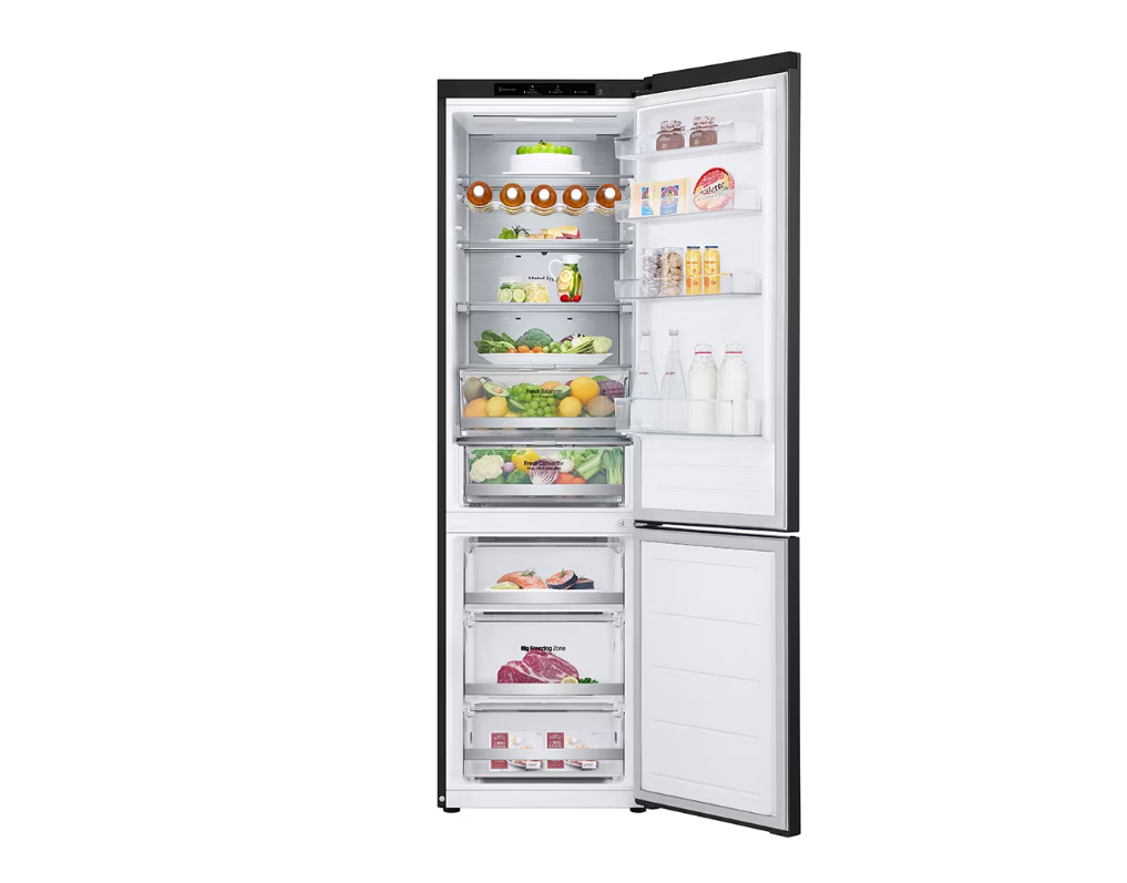 LG | Refrigerator | GBV7280CEV | Energy efficiency class C | Free standing | Combi | Height 203 cm | No Frost system | Fridge net capacity 277 L | Freezer net capacity 110 L | Display | 35 dB | Black - Image 4