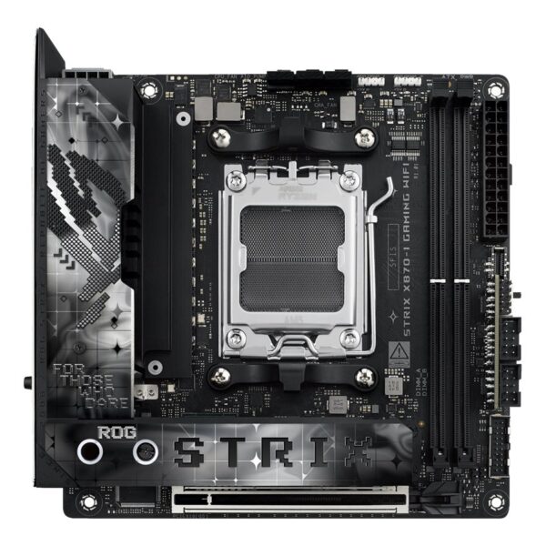 Asus | ROG STRIX X870-I GAMING WIFI | Processor family AMD | Processor socket AM5 | DDR5 DIMM | Supported hard disk drive interfaces SATA, M.2 | Number of SATA connectors 2