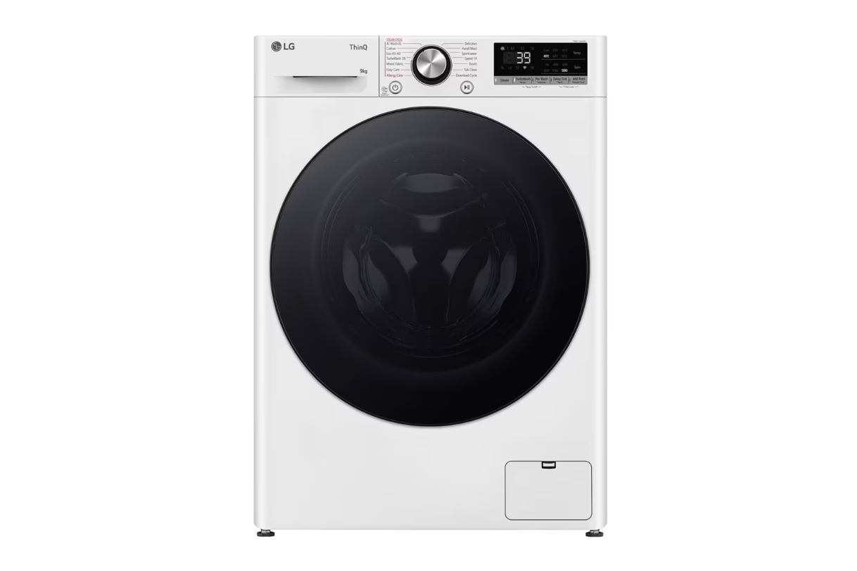 LG | Washing machine | F2WR709S2W | Energy efficiency class A | Front loading | Washing capacity 9 kg | 1200 RPM | Depth 47.5 cm | Width 60 cm | LED | Steam function | Direct drive | Wi-Fi | White