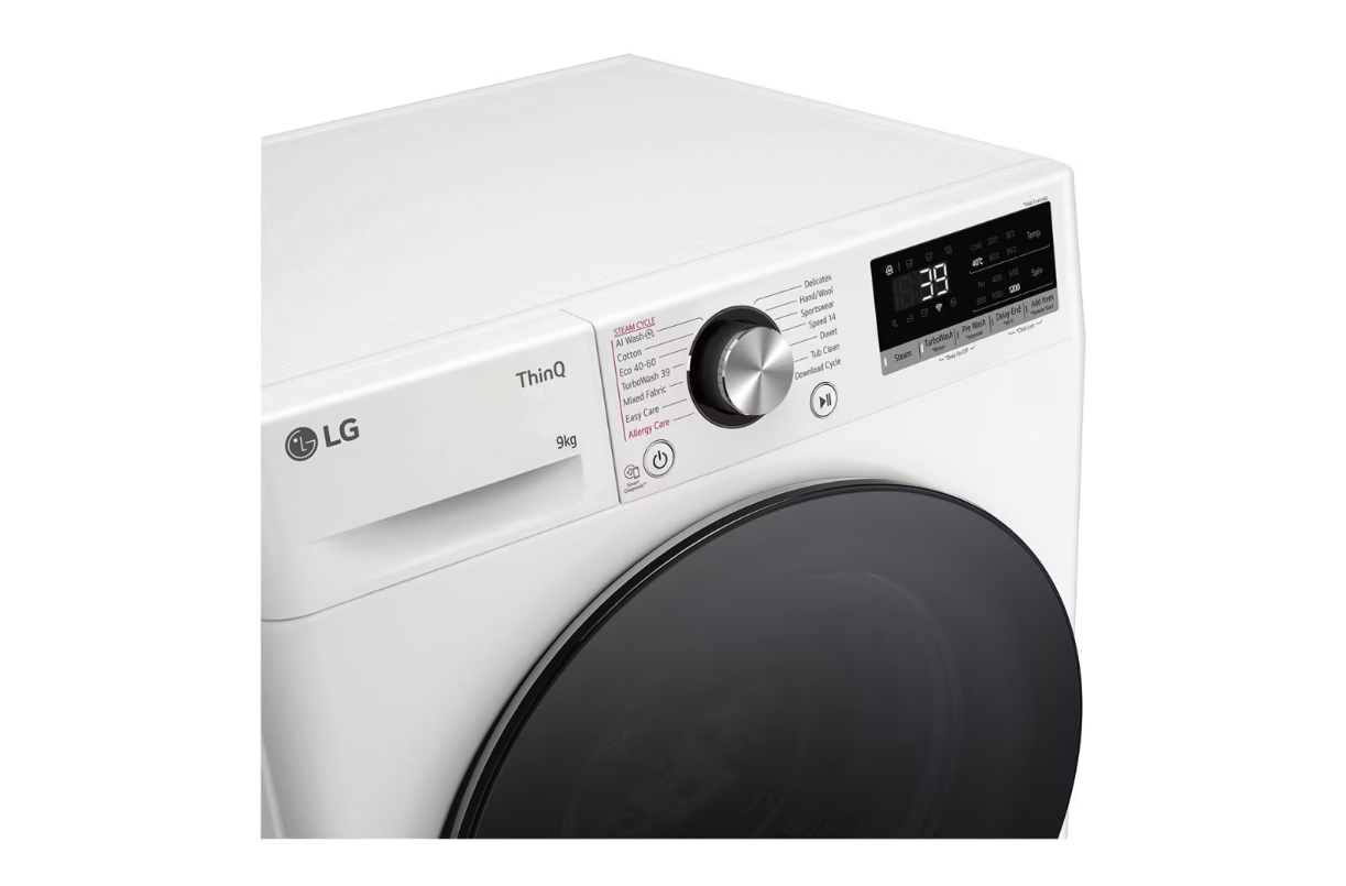 LG | Washing machine | F2WR709S2W | Energy efficiency class A | Front loading | Washing capacity 9 kg | 1200 RPM | Depth 47.5 cm | Width 60 cm | LED | Steam function | Direct drive | Wi-Fi | White - Image 4