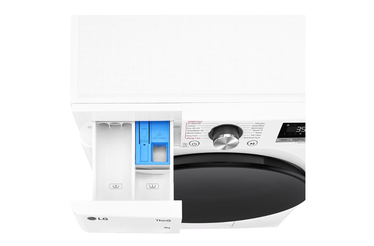 LG | Washing machine | F2WR709S2W | Energy efficiency class A | Front loading | Washing capacity 9 kg | 1200 RPM | Depth 47.5 cm | Width 60 cm | LED | Steam function | Direct drive | Wi-Fi | White - Image 8