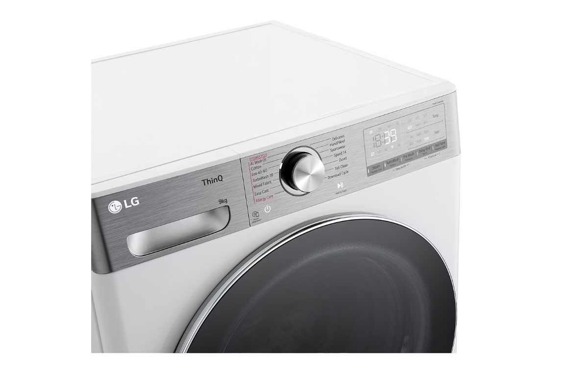 LG | Washing Machine | F2WR909P3W | Energy efficiency class A | Front loading | Washing capacity 9 kg | 1200 RPM | Depth 47.5 cm | Width 60 cm | LED | Steam function | Direct drive | Wi-Fi | White - Image 4