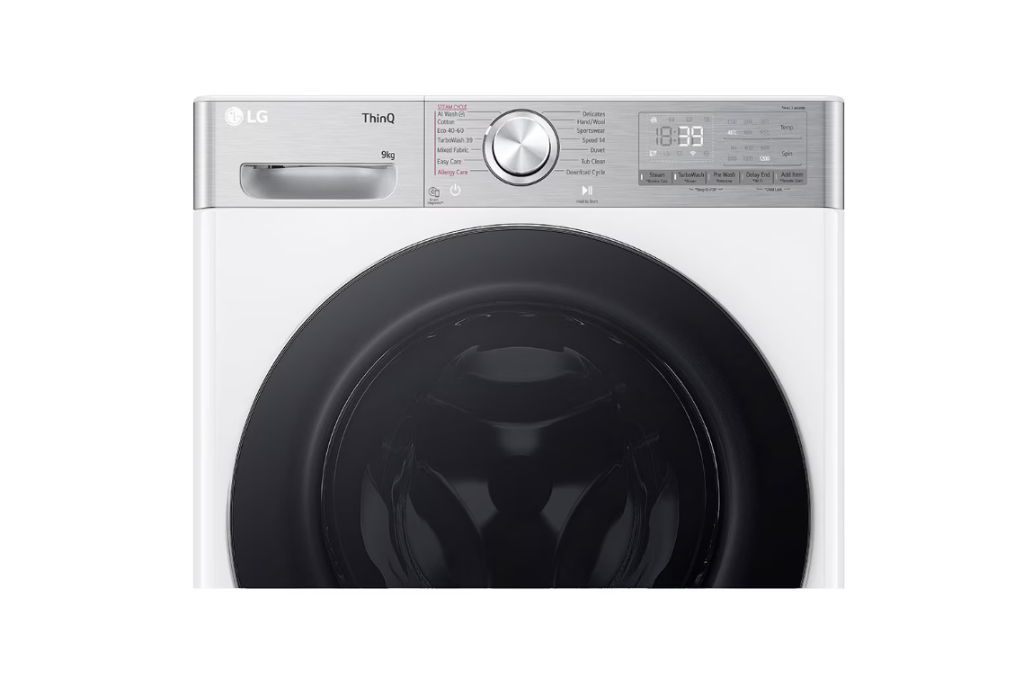 LG | Washing Machine | F2WR909P3W | Energy efficiency class A | Front loading | Washing capacity 9 kg | 1200 RPM | Depth 47.5 cm | Width 60 cm | LED | Steam function | Direct drive | Wi-Fi | White - Image 7