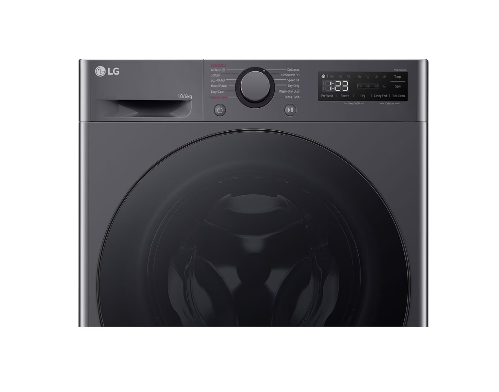 LG | Washing machine with dryer | F4DR510S2M | Energy efficiency class A | Front loading | Washing capacity 10 kg | 1400 RPM | Depth 56.5 cm | Width 60 cm | Display | LED | Drying system | Drying capacity 6 kg | Steam function | Direct drive | Middle Black - Image 6