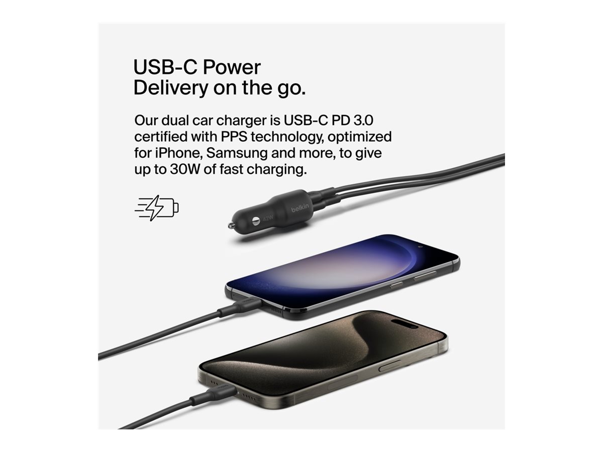 Belkin | BOOST CHARGE 42w-30w USB-C PD PPS + 12w USB-A Car Charger, | CCB005btBK - Image 36