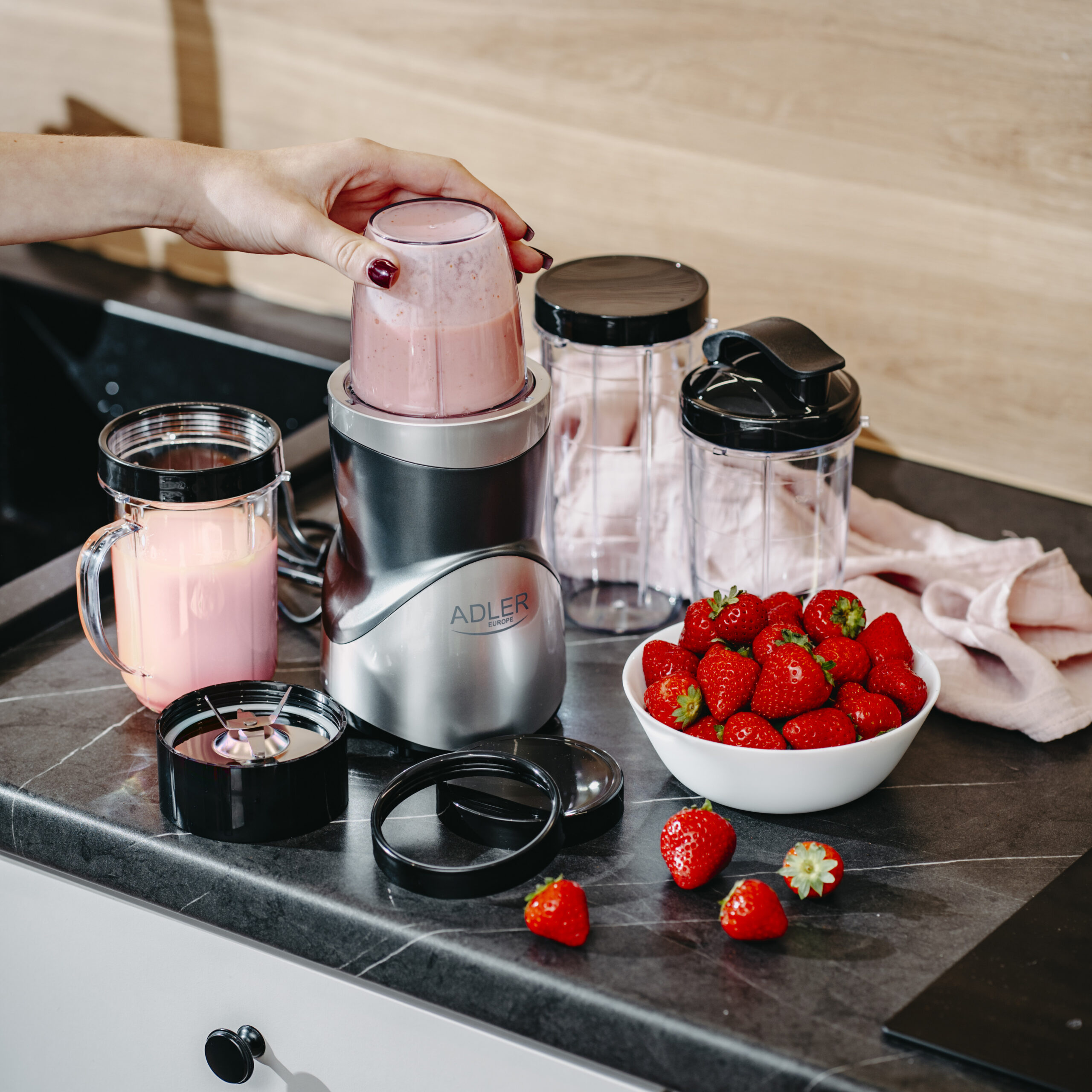Adler Blender Smoothie Set | AD 4084 | Tabletop | 1200 W | Jar material BPA-Free | Jar capacity 0.3+0.5+0.5+0.7 L | Ice crushing | Stainless Steel - Image 12