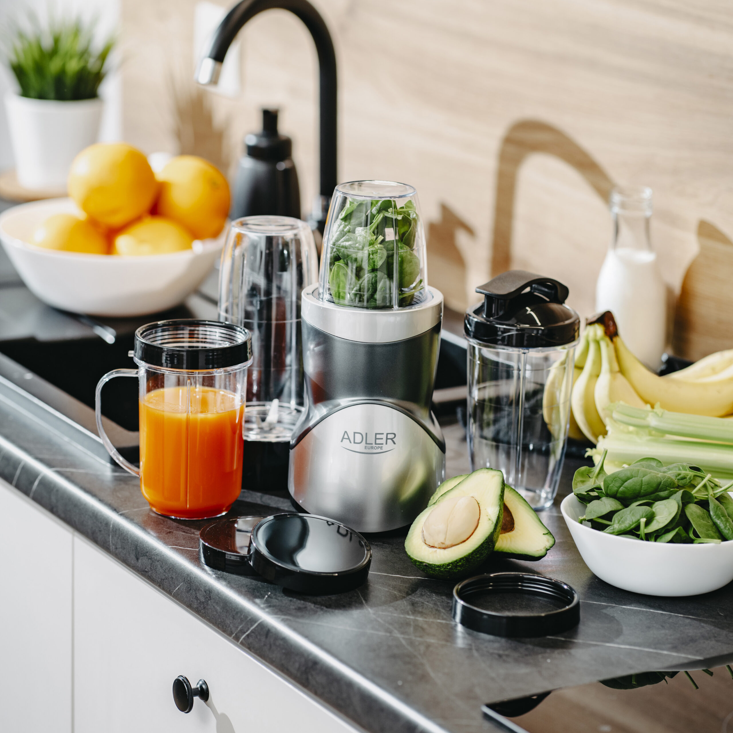 Adler Blender Smoothie Set | AD 4084 | Tabletop | 1200 W | Jar material BPA-Free | Jar capacity 0.3+0.5+0.5+0.7 L | Ice crushing | Stainless Steel - Image 13