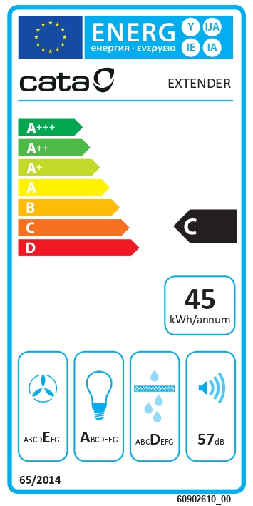CATA Hood | EXTENDER 600 | Telescopic | Energy efficiency class C | Width 60 cm | 390 m³/h | Mechanical | ECOLED | Stainless Steel - Image 8