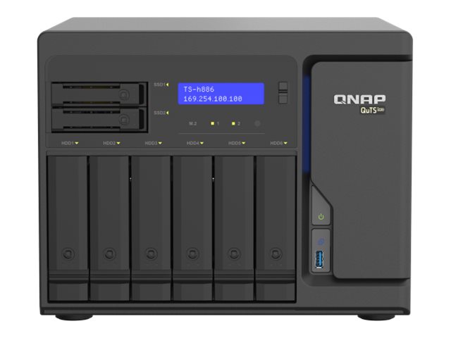QNAP 6-Bay Desktop QuTS hero NAS with four 2.5GbE ports | TS-h886-D1602-8G | Intel | Xeon D-1602 | Processor frequency 3.2 GHz | 8 GB | UDIMM DDR4 | Total installed storage capacity 128 GB | Black
