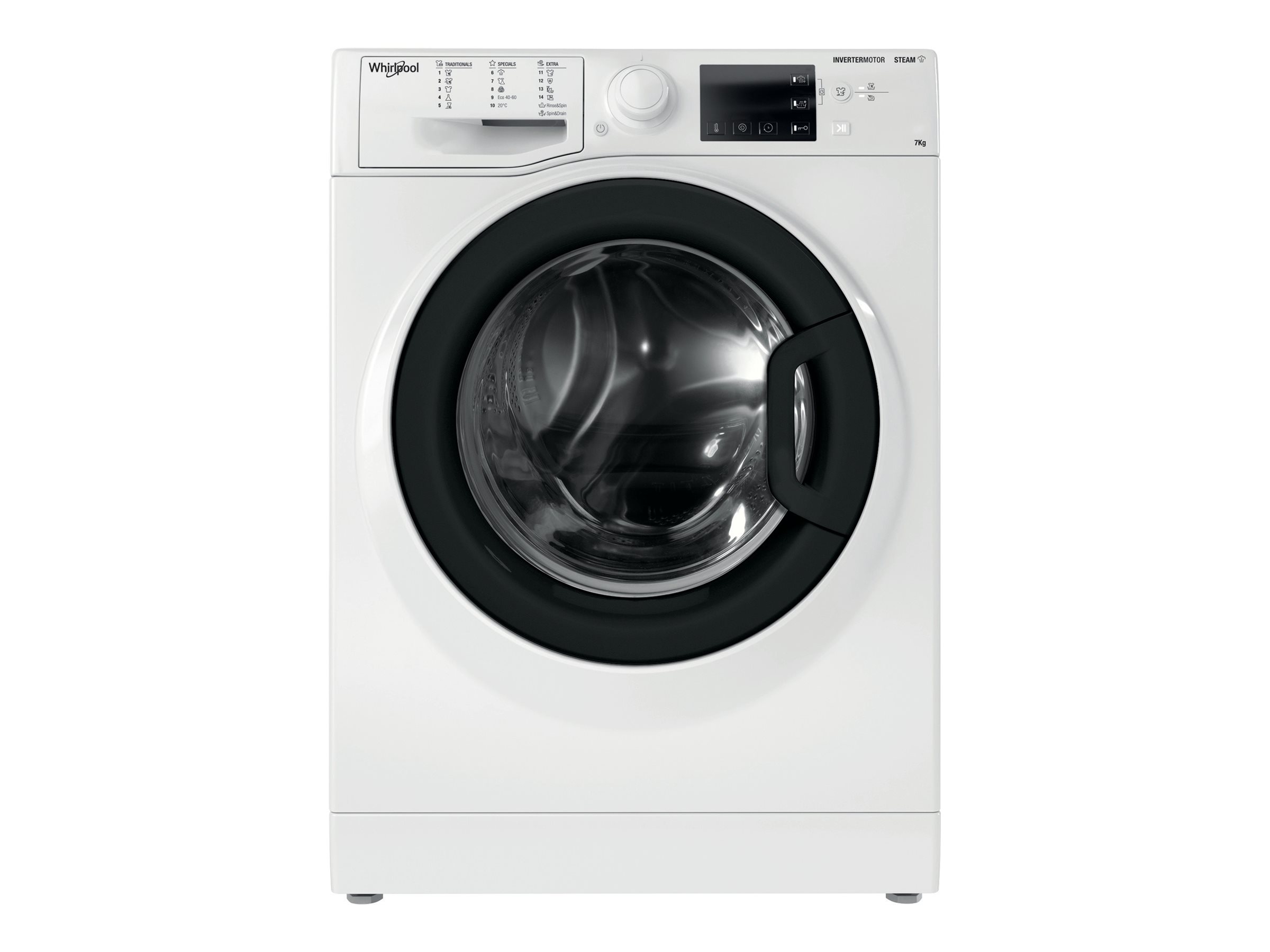 Whirlpool Washing machine | WRSB 7259 WB EU | Energy efficiency class B | Front loading | Washing capacity 7 kg | 1200 RPM | Depth 43.5 cm | Width 59.5 cm | Display | LED | Steam function | White - Image 2
