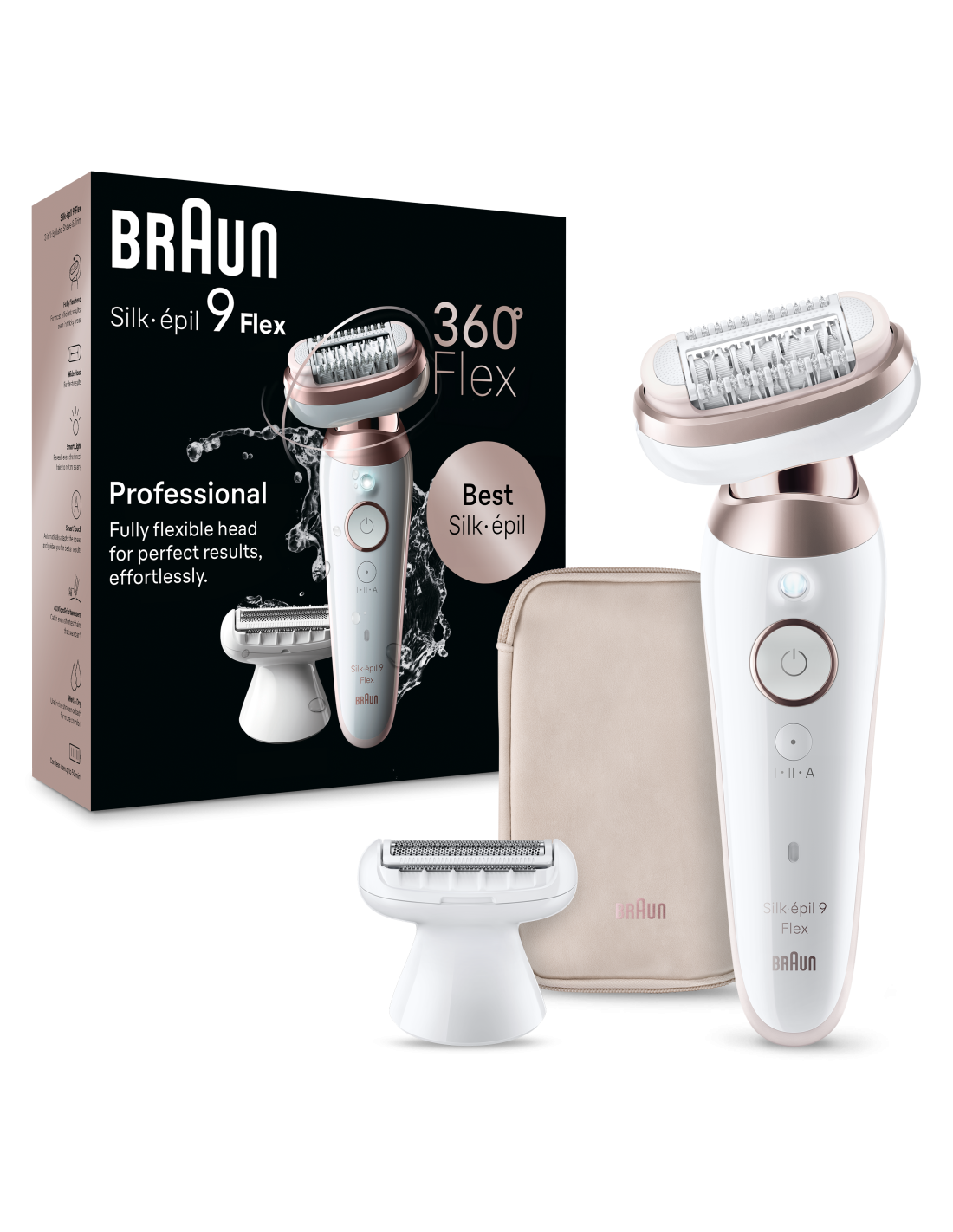 Braun Epilator | SES9-030 3D Silk-Epilk 9 Flex | Operating time (max) 50 min | Number of power levels 2 | Wet & Dry | White/Rose - Image 3