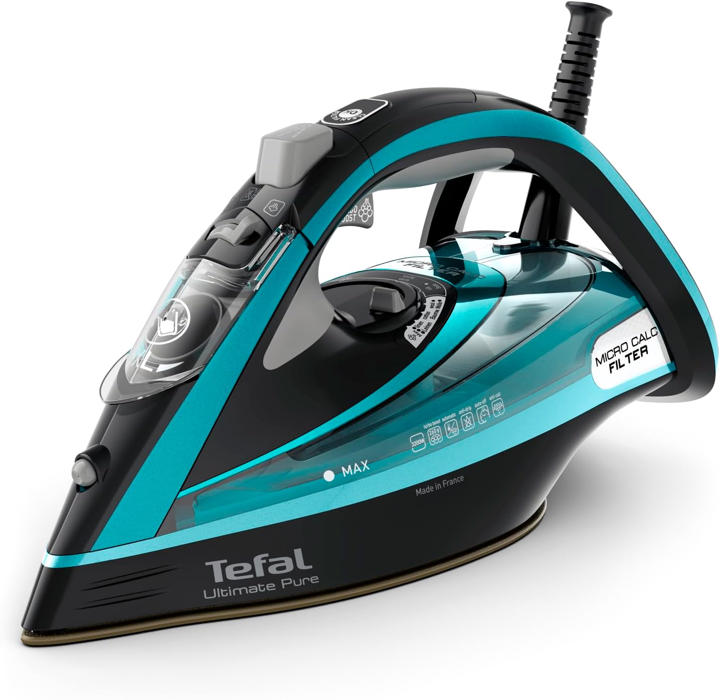 TEFAL | Ultimate Pure FV9844E0 | Steam Iron | 3200 W | Water tank capacity 350 ml | Continuous steam 60 g/min | Steam boost performance 250 g/min | Blue/Black