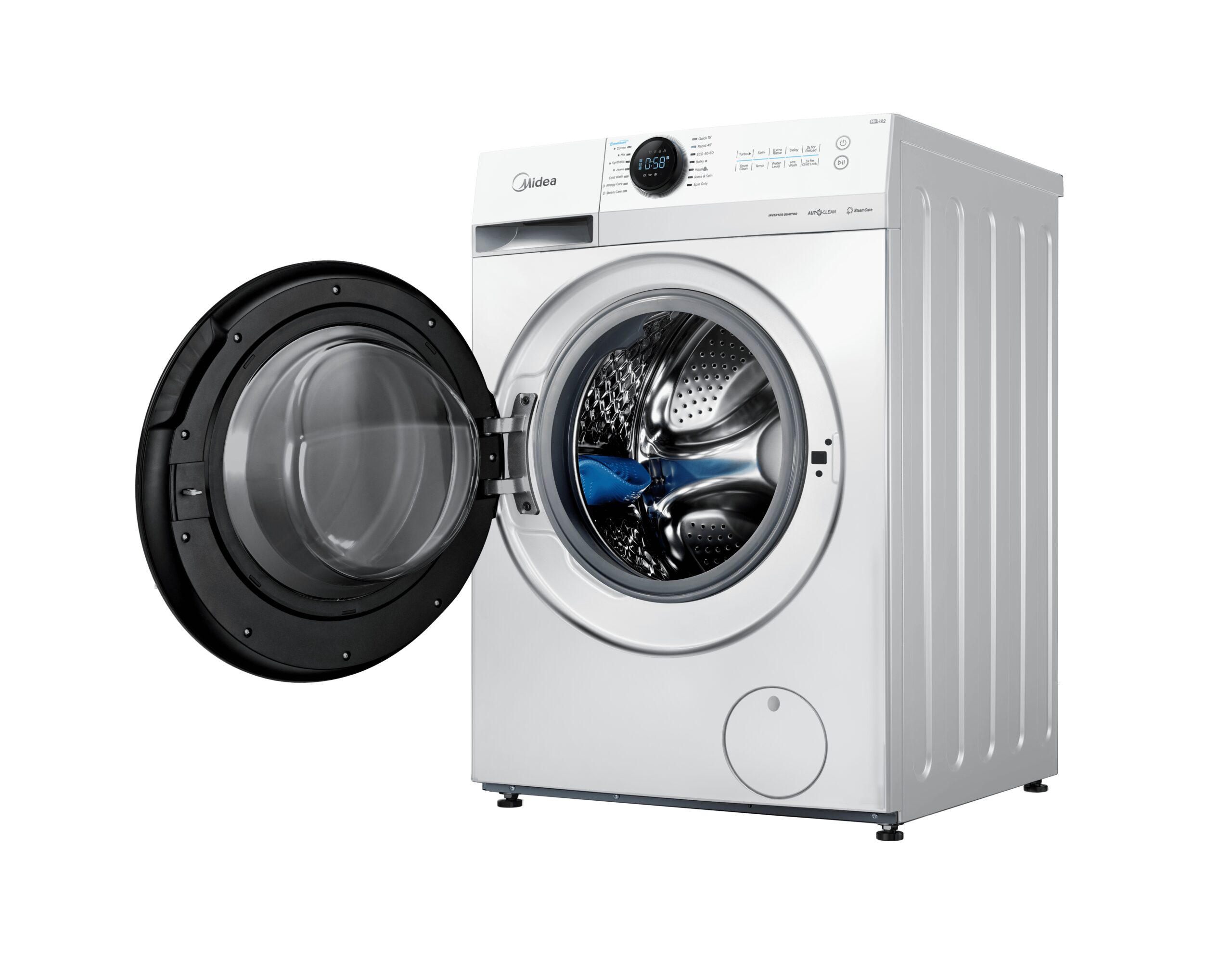 Midea Washing Machine | MF200W80WB/W-HR | Energy efficiency class A | Front loading | Washing capacity 8 kg | 1400 RPM | Depth 48 cm | Width 60 cm | Display | LCD | Steam function | White - Image 2