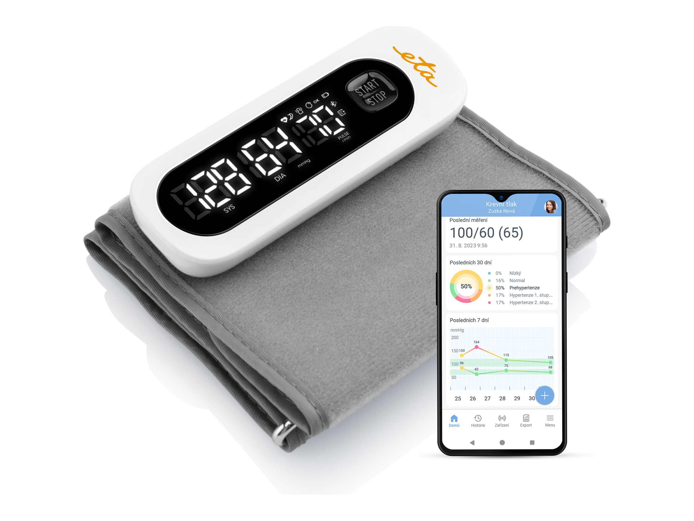 ETA | Smart Blood Pressure Monitor | ETA629790000 Gauge | Memory function | Number of users 1 user(s) | Measured values: Diastolic pressure, Pulse, Systolic pressure; Number of measurements in memory: 199 | Arm - Image 2