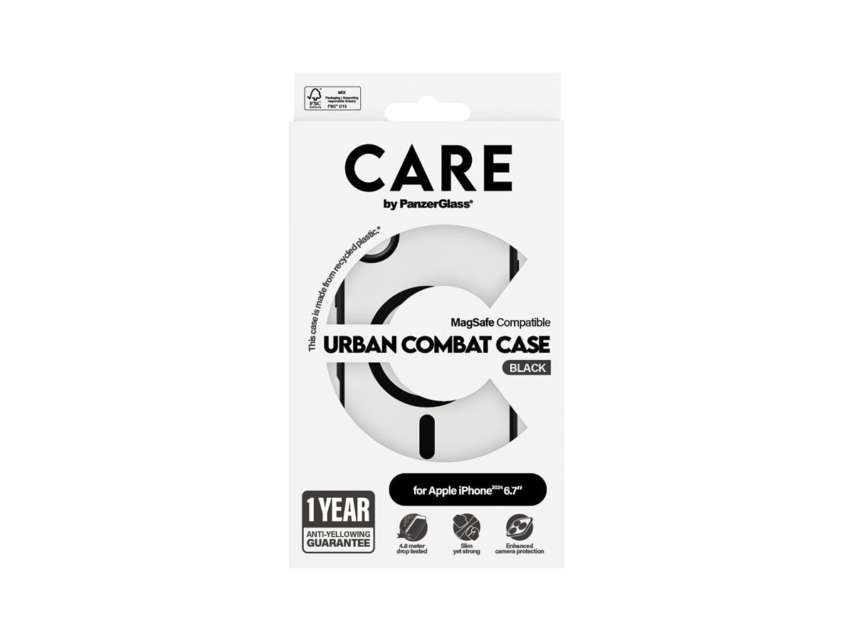 CARE by PanzerGlass Case Flagship Urban Combat | Back protection | Apple | iPhone 16 Plus | Recycled plastic | Transparent/Black | MagSafe - Image 6